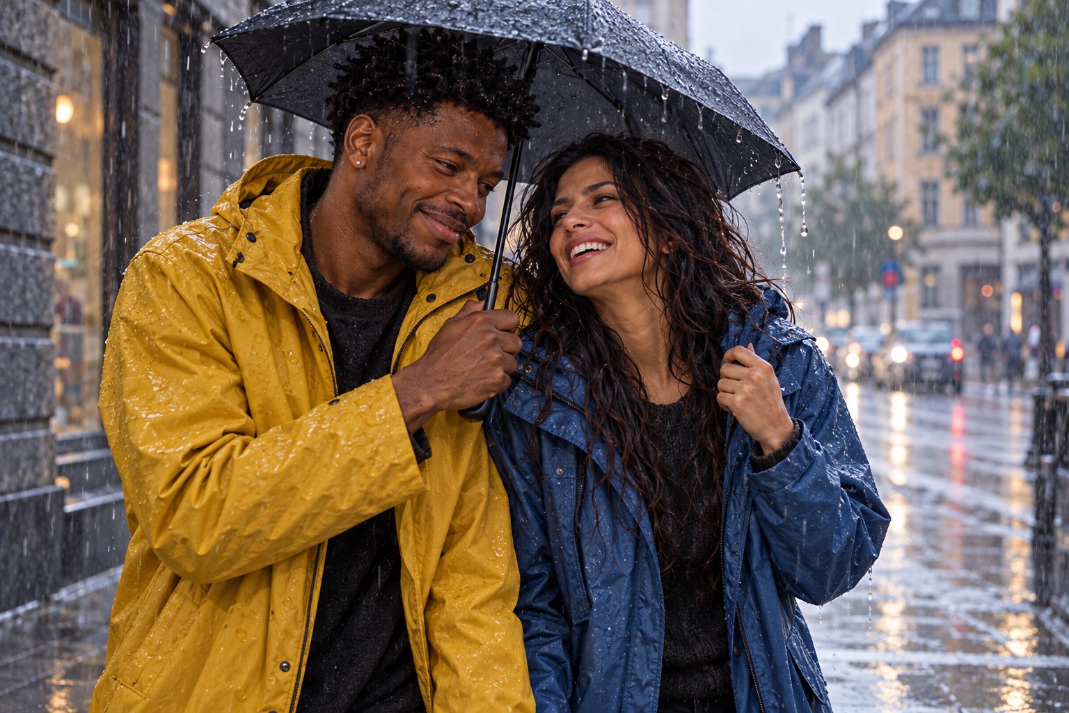 Gabriel and Freya in the rain.